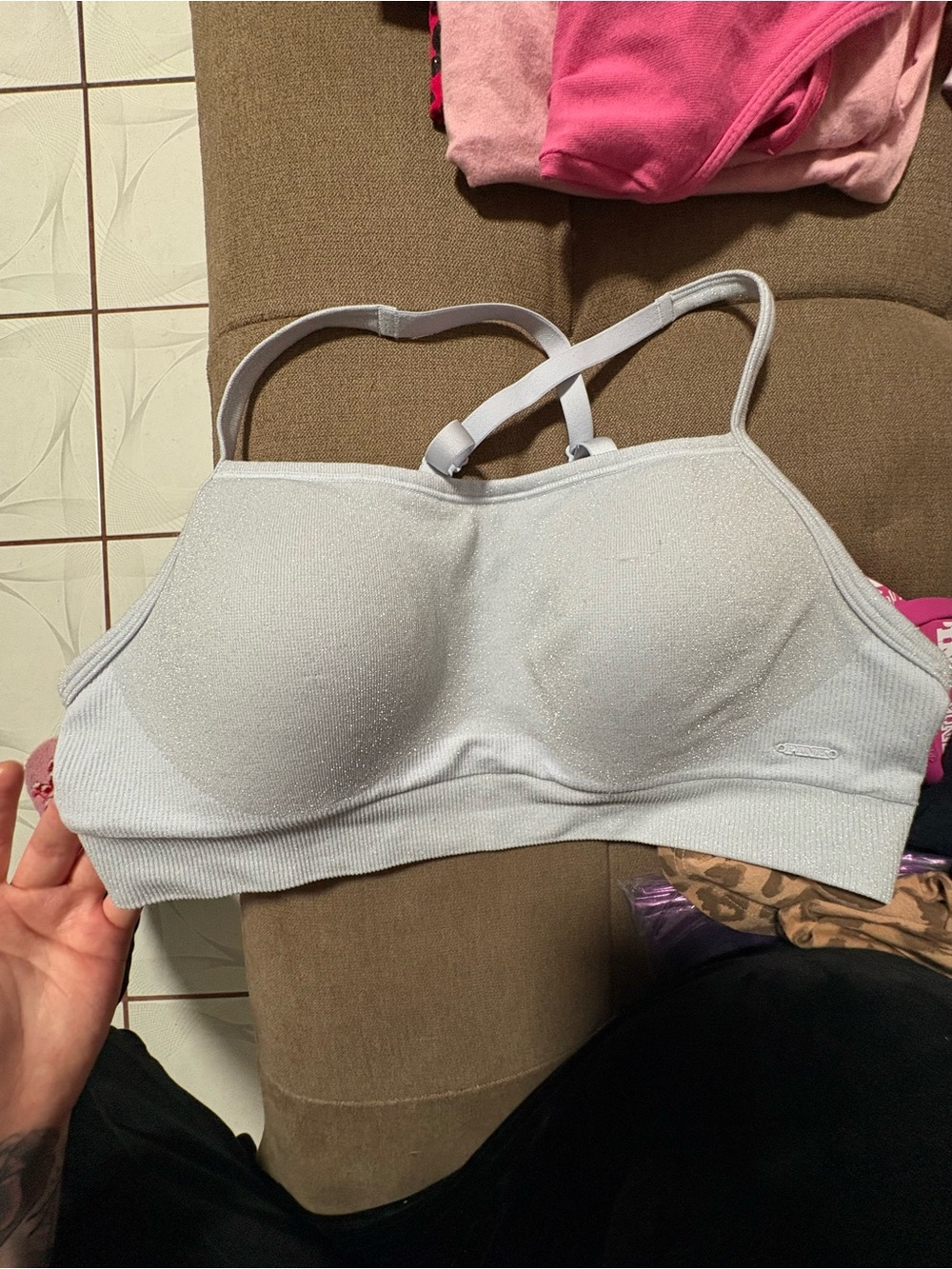 Victoria secret pink Light blue glittery Seamless Padded Bralette -